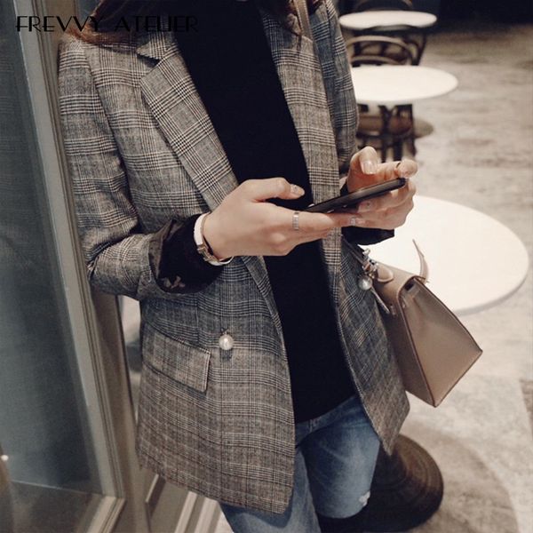 

fashion women plaid blazer jacket single breasted simple lady blazers high grade ol clothing from frevvy atelier, White;black