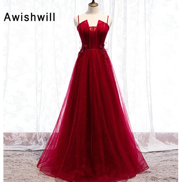 

burgundy evening dress floor length spaghetti strap lace-up back a-line real ps vestido longo festa formal prom dress lace, White;black