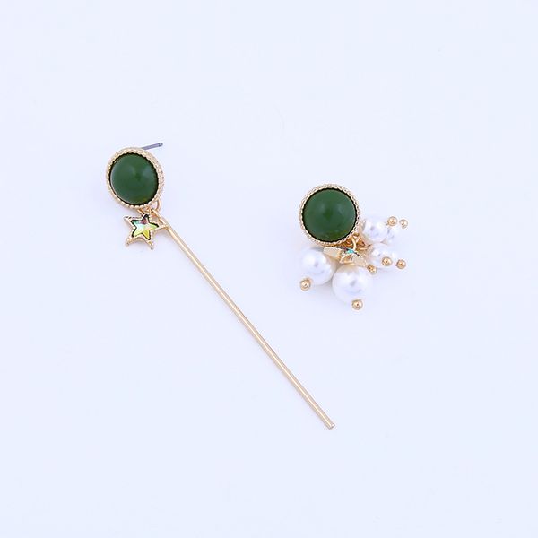

long asymmetric earrings star net red pearl earrings korean temperament net red east door, Golden;silver