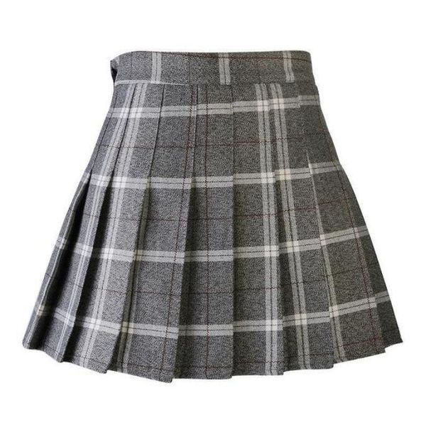 

2018 new plaid summer high waist college wind pleated skirt, Black