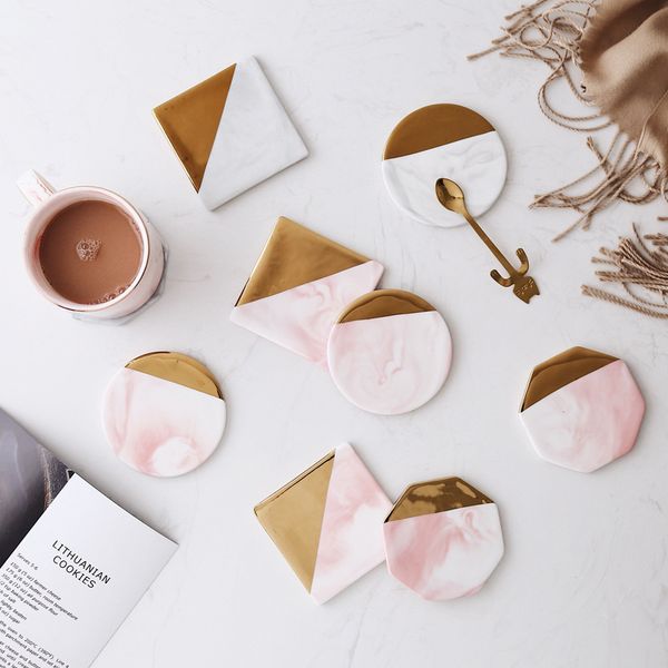 

pink gold color marble style ceramic coaster cup mats pads home table decoration