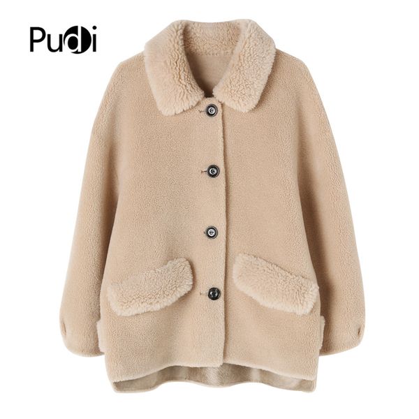 

sy13 fall women genuine wool fur overcoat button warm jacket fake pocket sheep shearing girl coat lady short jacket overcoat, Black