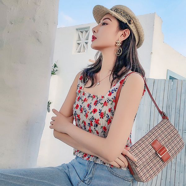 

2020 women new fashion pu houndstooth elegant retro handbag shoulder bag office daily