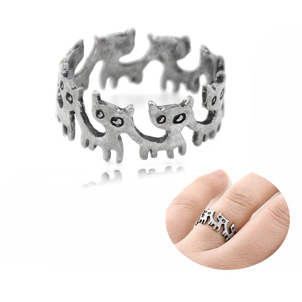 

2020 fashion silver color cat ring midi finger animal wedding ring couple lady rings for women cool gift fot cat lover, Golden;silver