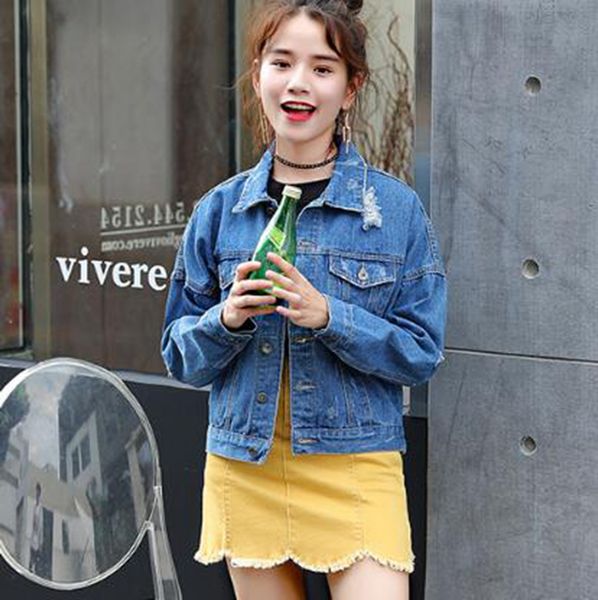 

women spring new boutique special personality handsome fashion outdoor joker loose retro european print denim jacket / s, Black;brown