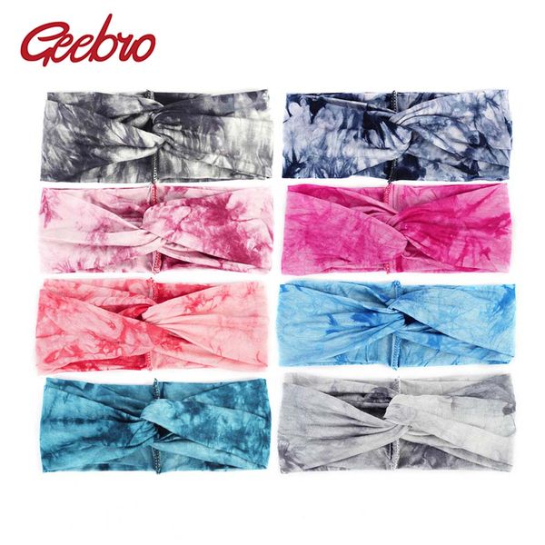 

geebro women's twisted knotted headband summer tie dye print hair band for girls elastic stretch turban woman spa headbands