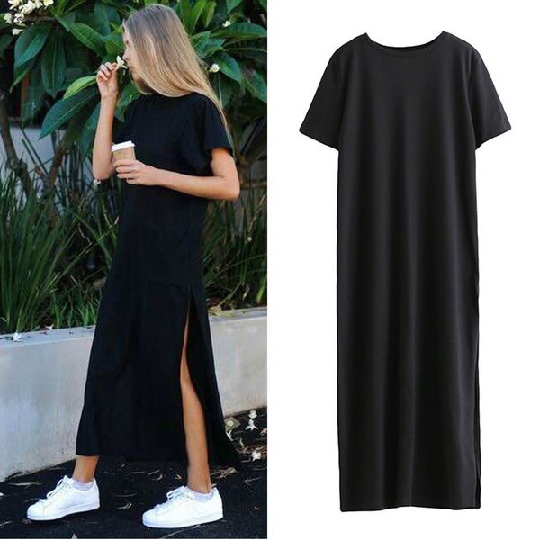 

classic women dress winter side slit black boho short sleeves autumn dresses plus size 324 1809232510 designer clothes, Black;gray