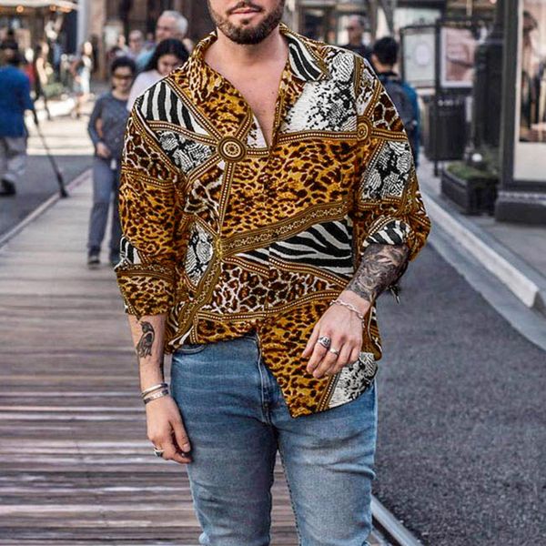 

men's shirt camisa autumn winter men shirt long sleeve loose casual daily leopard print print male blouse camisa masculina, White;black