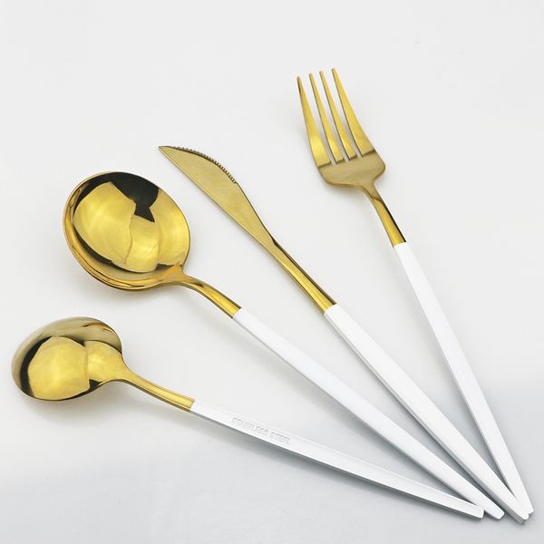 

4pcs black dinnerware set dessert spoon flatware set 304 stainless steel tableware mirror kitchen gold cutlery silverware set