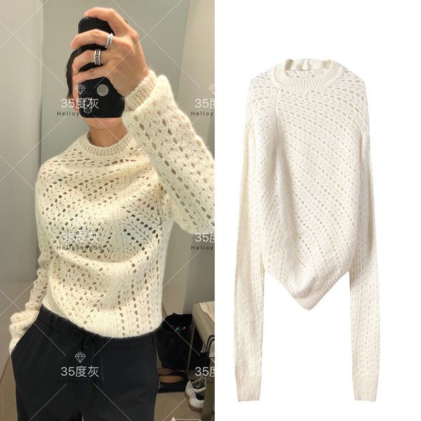 

новое начало осени new white crochet вырезать нерегулярный гофрированную рубашку с рыхлым и тонким свитером, White;black