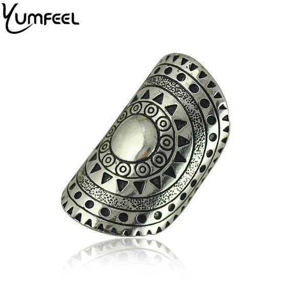 

yumfeel vintage silver plated boho rings unique carving punk style big cocktail armor rings for woman jewelry gifts