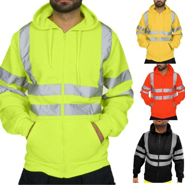 

2020 men winter pocket zip fleece high visibility sanitation worker warm hooded coat sanitation waterproof overalls raincoat, Black
