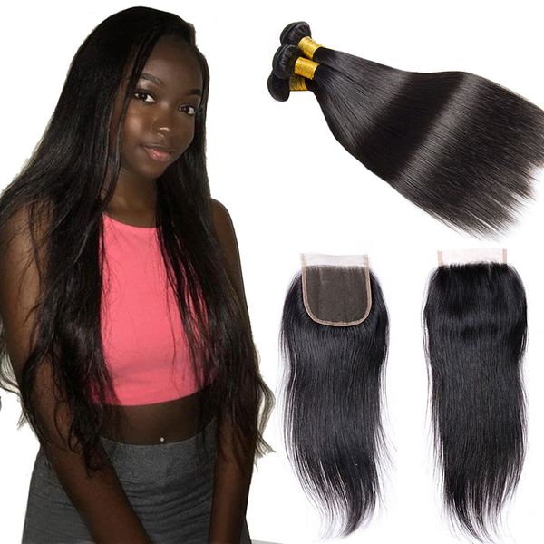 Cheap Brazilian Hair 3 Bundles Straight Weave With Closure 7a