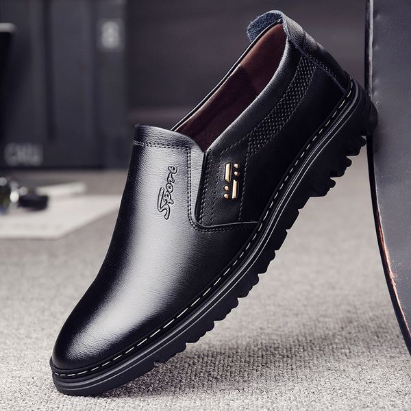 

men casual leather shoes fashion business leather shoes warm breathable soft bottom men, Black