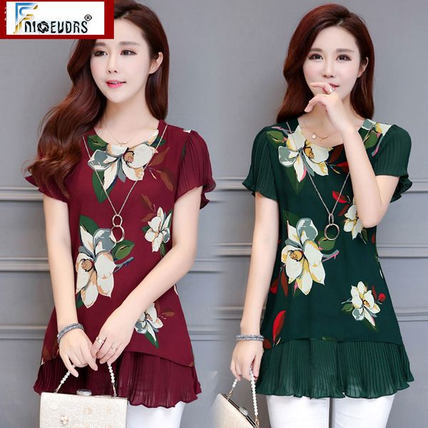 

2020 chiffon blouses shirts womens fashion european fnioevdrs design short sleeve summer tunic floral peplum blouse a116, White