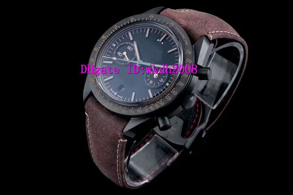 

om moonwatch ceramic sport watch swiss 9300 automatic mechanical chronograph luxury watch 28800 vph black dial sapphire nylon strap, Slivery;brown