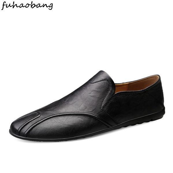 

luxury loafers genuine leather men shoes breathable shoes slip on fashion male office slip on flats footwear mocassins homme, Black