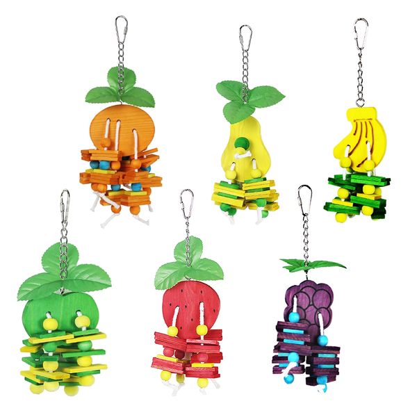 

6pcs birds wooden chew toys non-toxic cage hanging toys for birds parrots