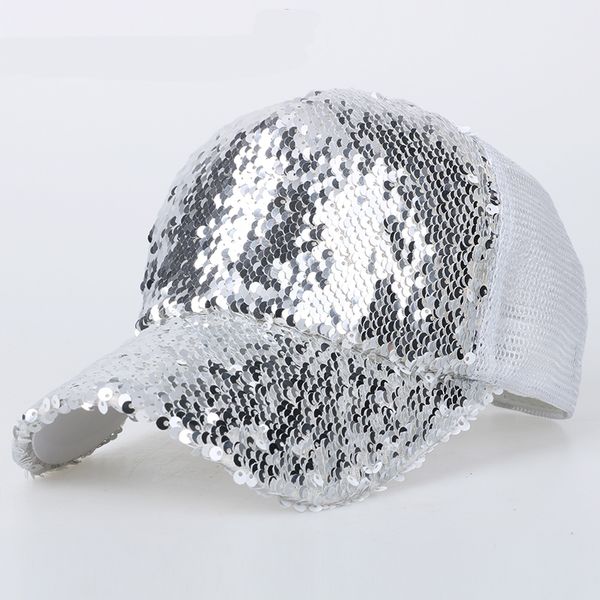 

2019 sequins bling bling paillette mesh baseball cap striking pretty adjustable women girls hats for party club gathering, Blue;gray