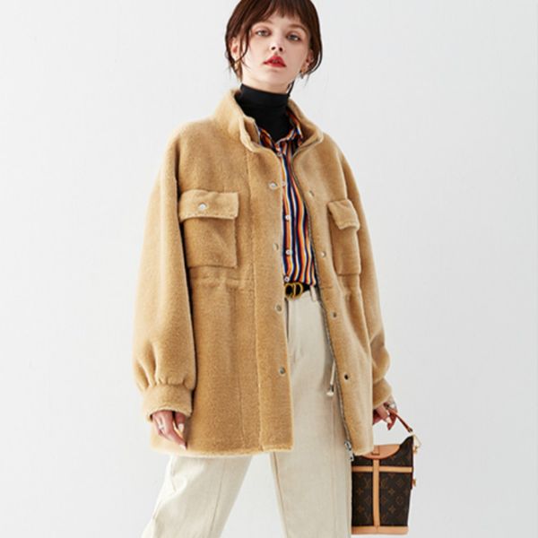 

real fur coat 100% wool jacket autumn winter coat women clothes 2019 korean vintage streetwear women abrigo mujer zt3159, Black