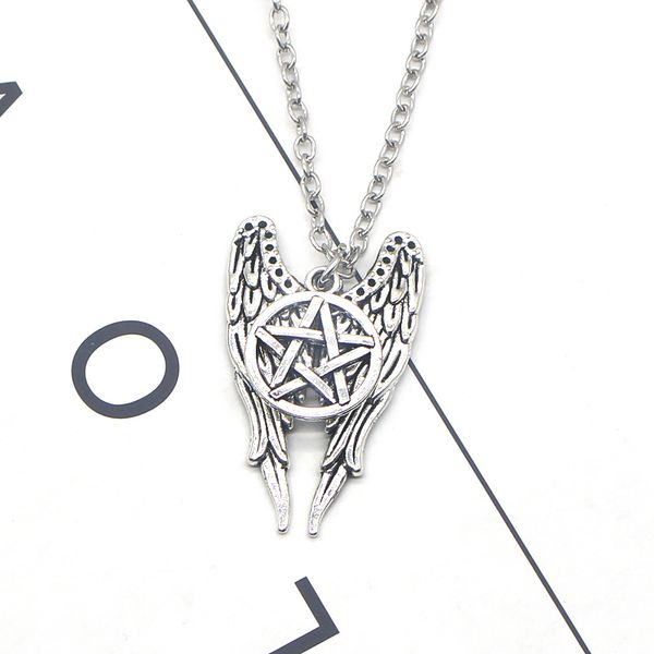 

fashion girl jewelry personality silver angel wings hollow five-pointed star pendant necklace student long necklace jewelry gift