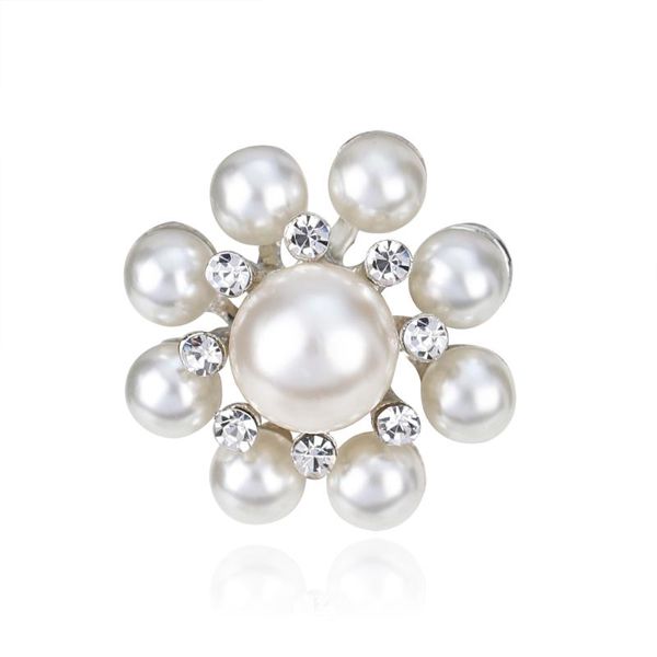 

flyunhan round pearl brooch female scarves buckle brooch clothes ornament collar pin accessories, Gray