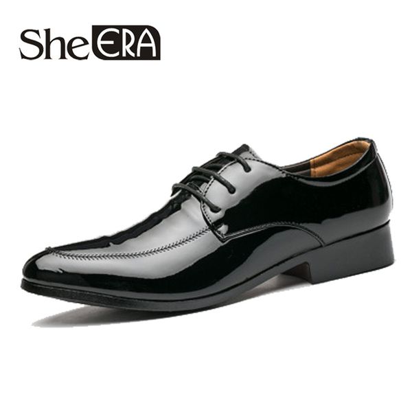 

she era men shoes new 2018 men formal dress shoes oxford pu leather lace-up british style business size 44, Black