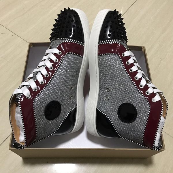 

2019 new grey split shoes designer casual shoes luxury wholesale fashion sneakers fashionable wire spikes flat high red bottom shoes l14, Black