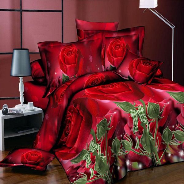 

lanlan 3d rose flower twin  king size bedding pillowcase quilt duvet cover set