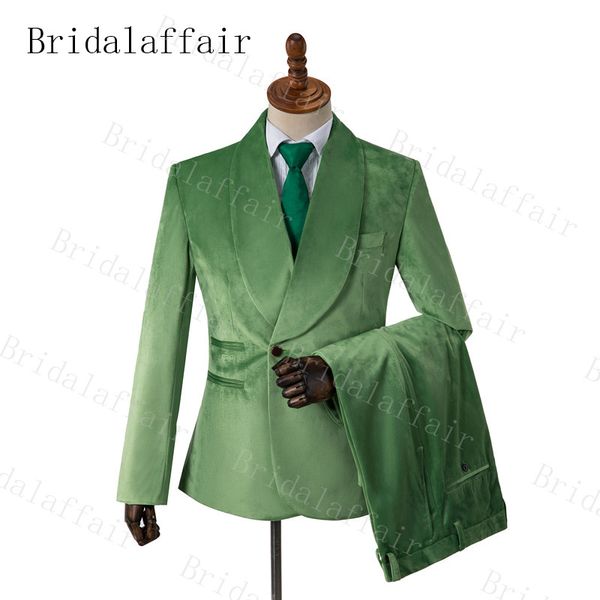 Gwenhwyfar xale lapela verde claro rosa vermelho preto marfim veludo ternos masculinos casamento vestido de baile smoking (jaqueta + calça + colete)