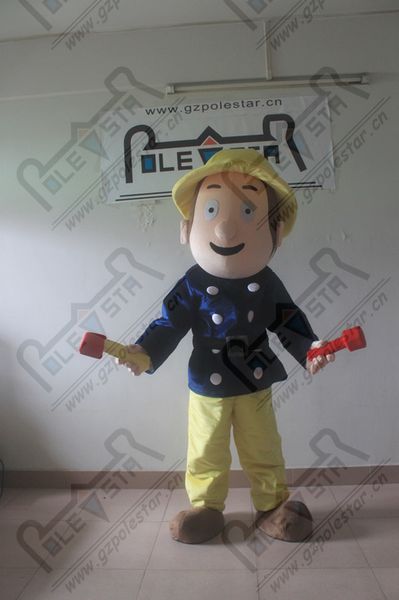 

builder fire man mascot costumes cartoon fireman sam mascot costumes human walking actor pole star mascot costumes, Red;yellow