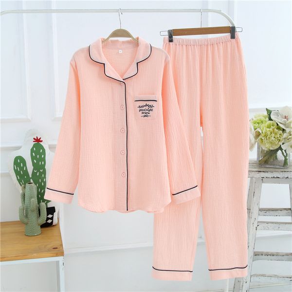 

2019 new pajamas for women casual home clothes 100% cotton pure color long sleeve pyjama femme homewear blue white pink, Blue;gray