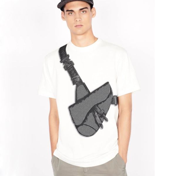 

20ss saddle bag printed tee fashion high street short sleeves summer casual t-shirt solid color breathable men women designer cotton tee, White;black
