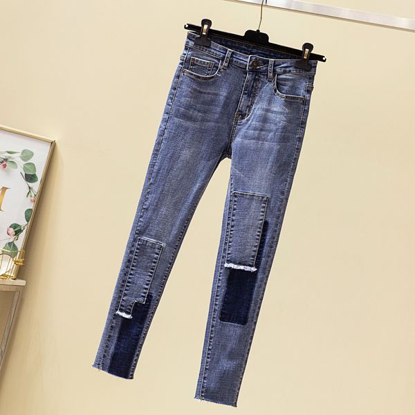 

plus size blue denim jeans women's 2020 autumn new slim pencil pants high waist jeans female lady mom