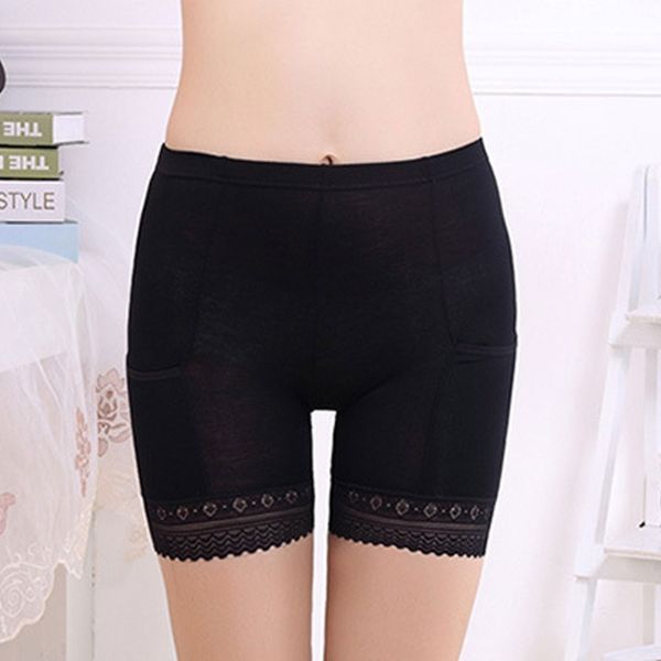 

womens soft pants leggings with pocket lace trim solid color, Black