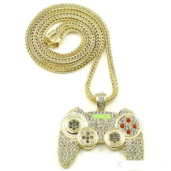 

mens hip hop necklace jewelry fashion gold iced out ps4 game controller pendant necklace for men, Silver