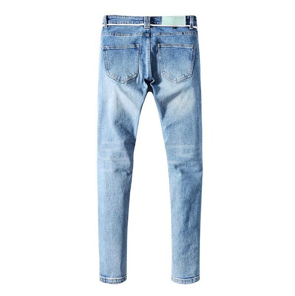 

2019 new men's designer brand jeans classic hip hop pants designer jeans distressed ripped biker jean slim fit motorcycle denim jeans, Blue