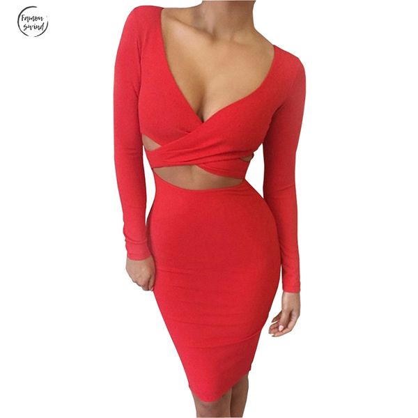 

midi dresses long sleeve bodycon bandage dress women cotton elastic elegant white red female winter dress, Black;gray