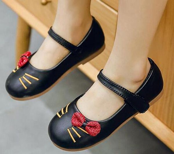 

2020 new cute girl leather shoes kids toddler leather single shoes kids princess girls pu waterproof sneakers, Black;red