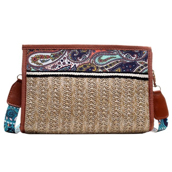 

beau-boho rattan bag straw beach bag women ethnic shoulder with colorful strap crossbody bags for women