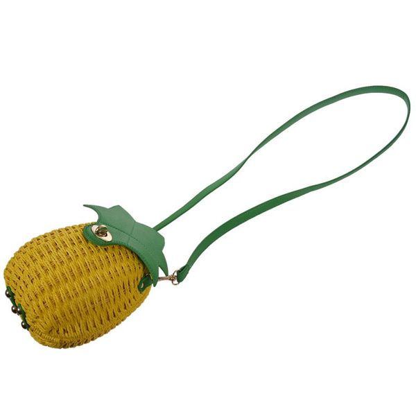 

1 pcs new straw bag new cute fruit bag pineapple package pure handmade woven circular handbag (color: yellow