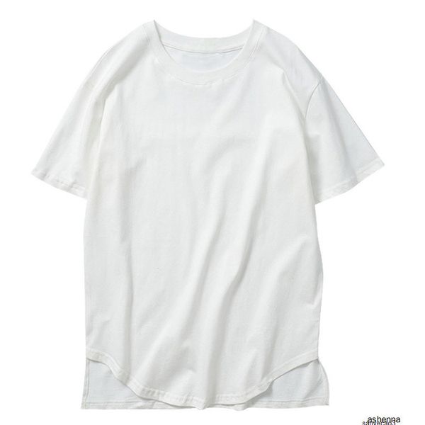 

mens designer summer short sleeve solid color cotton t shirt irregular hem back car stitching couple money malei08zlfk5h, White;black