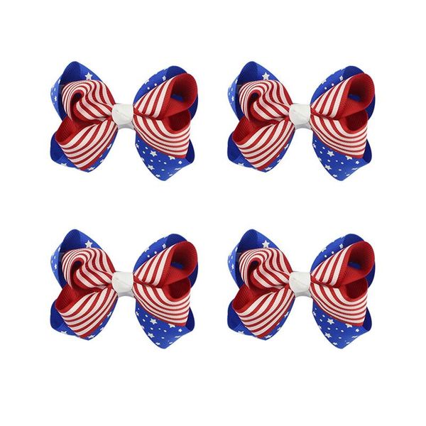 

4pcs hair bows colored cute flag decorative red and white stripes hair clips barrettes bobby pins for children kids girls, Golden;silver