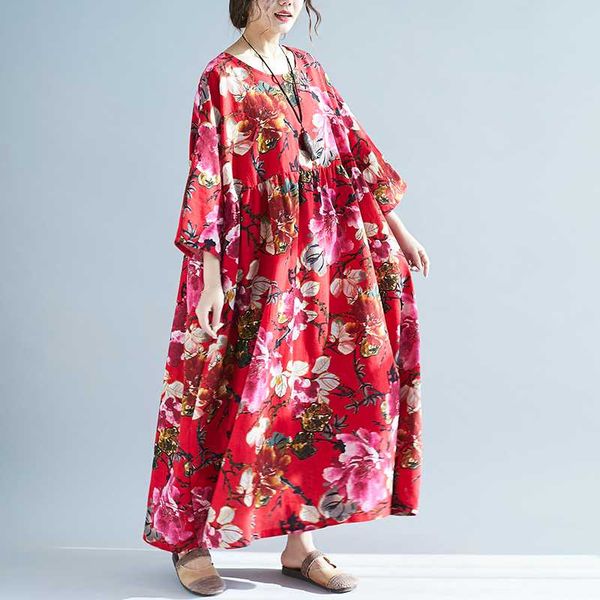 

ewq] 2020 psring летнее новое прибытие o-образным вырезом три четверти рукав печать рисунков женщин повседневная свободная была тонкое плат, Black;gray