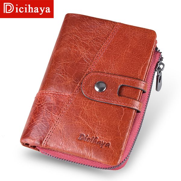 

dicihaya 2019 new style genuine cowhide leather women medium paragraph buckle leather wallet women's coin purse y190701, Red;black