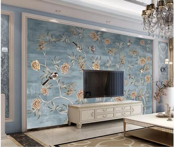 

custom 3d wall murals wallpaper wall painting stereoscopic flowers and birds 3d living room tv backdrop mural