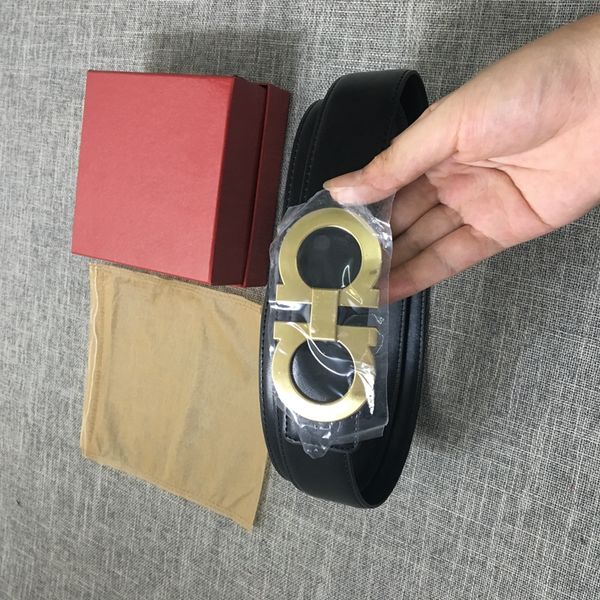 

3.8cm width Women and Men Designer belt Economic Quality Gold black and Sliver Buckle black red white Leather Strap with small box