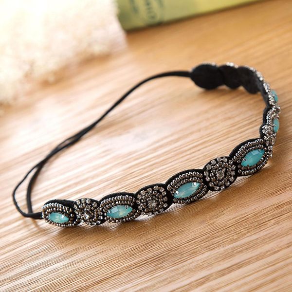 

vintage ethnic turquoise metal beads flower rhinestoneheadband women girls rhinestones crystal flower elastic headband hair acce