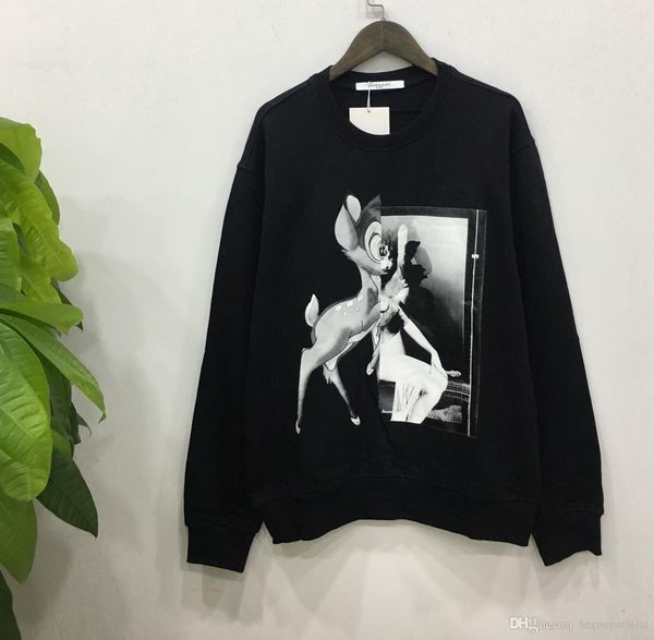 

givenchy men повседневные толстовки дизайнерских новая роскошная бренд группа giv круглой шеи свитер портрет олень печати мужчины женщина ды, Black
