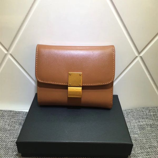 

2019 short fund wallet concise lock catch genuine leather bean curd wallet doka position cowhide wallet tide, Red;black